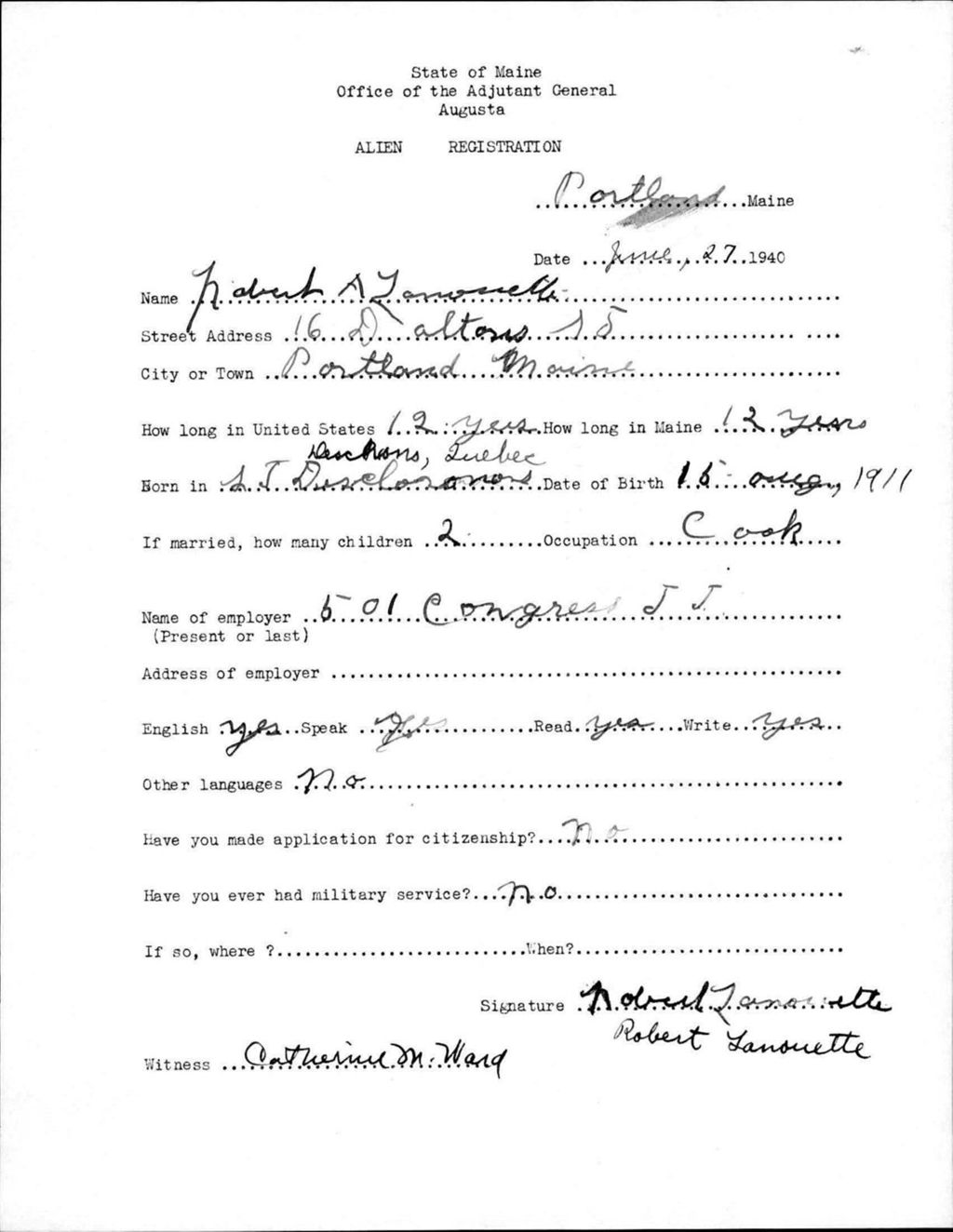Miniature of Alien Registration- Lanouette, Robert (Portland, Cumberland County)