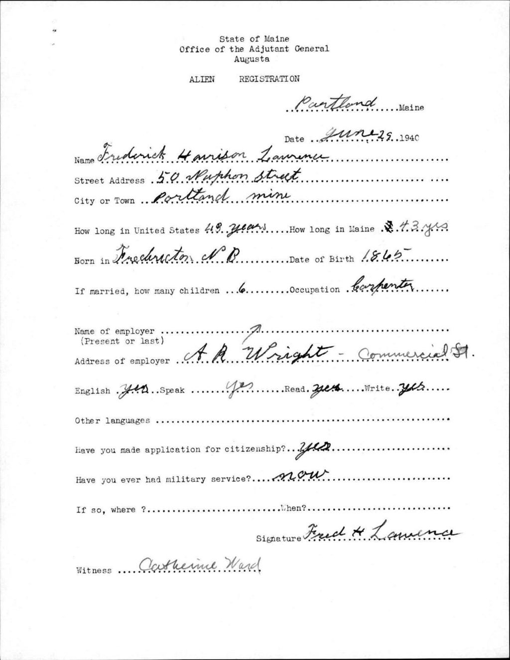 Miniature of Alien Registration- Lawrence, Frederick H. (Portland, Cumberland County)