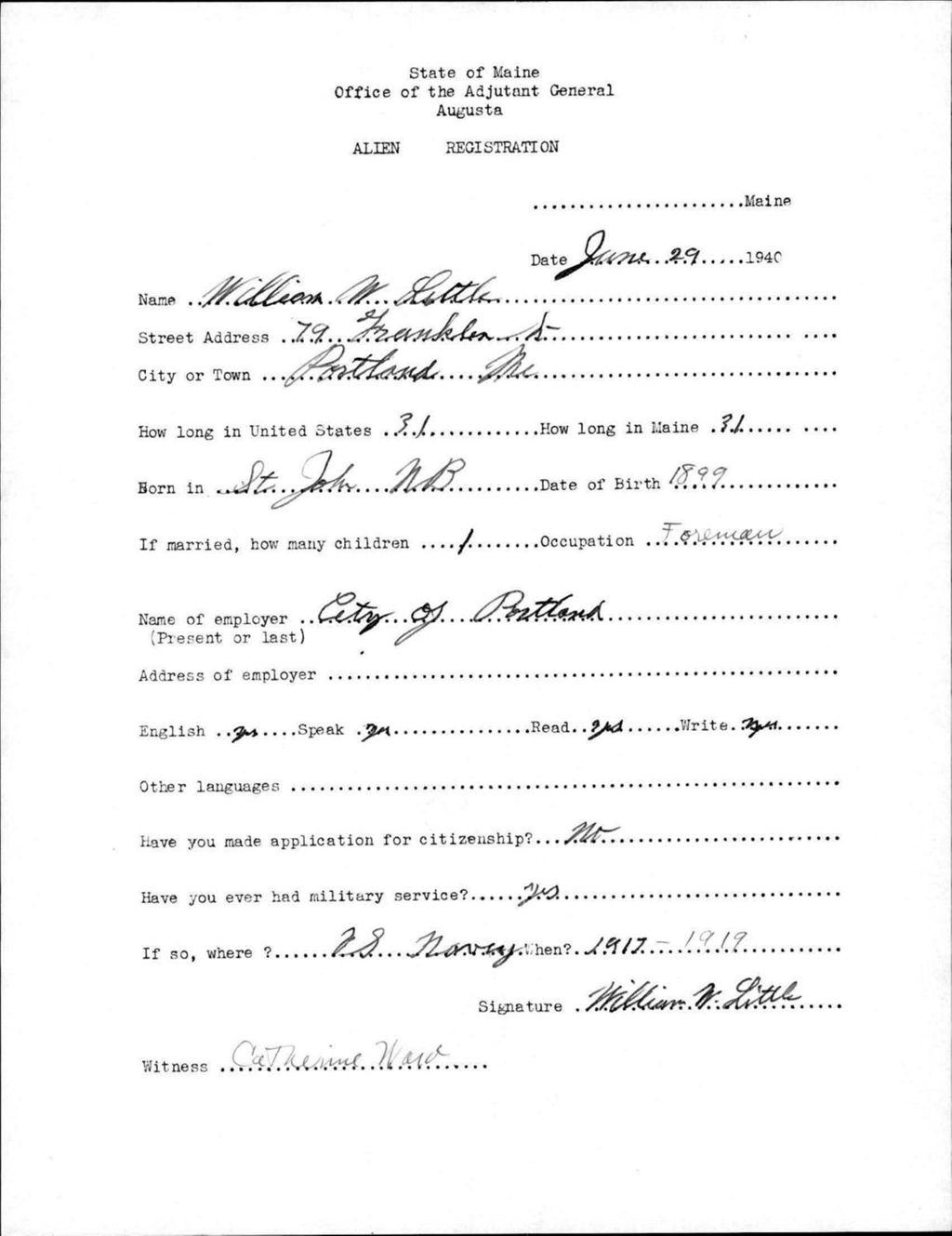 Miniature of Alien Registration- Little, William W. (Portland, Cumberland County)
