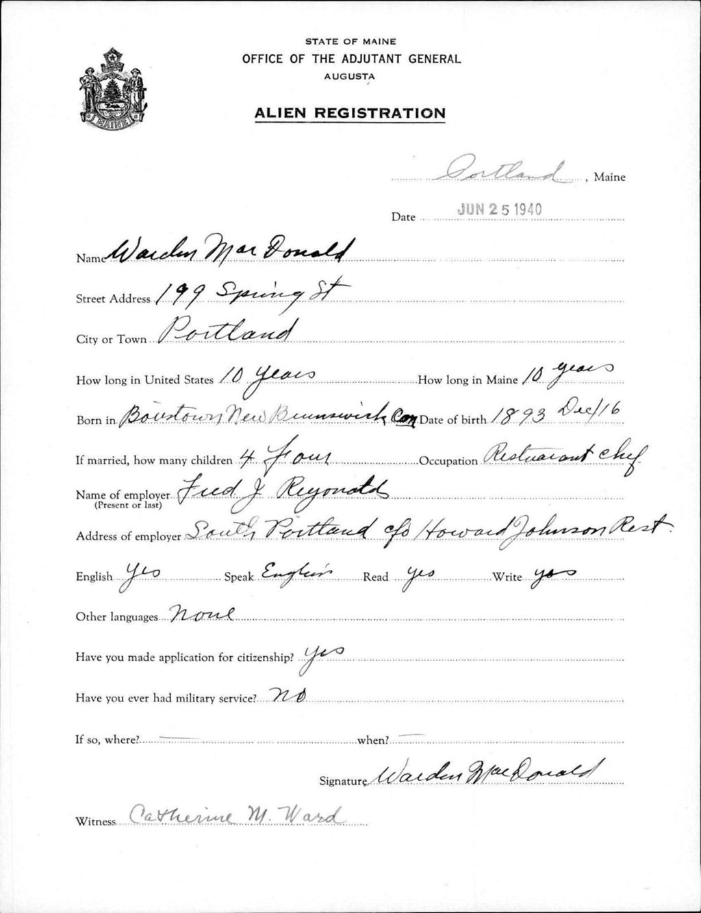 Miniature of Alien Registration- Macdonald, Warden (Portland, Cumberland County)