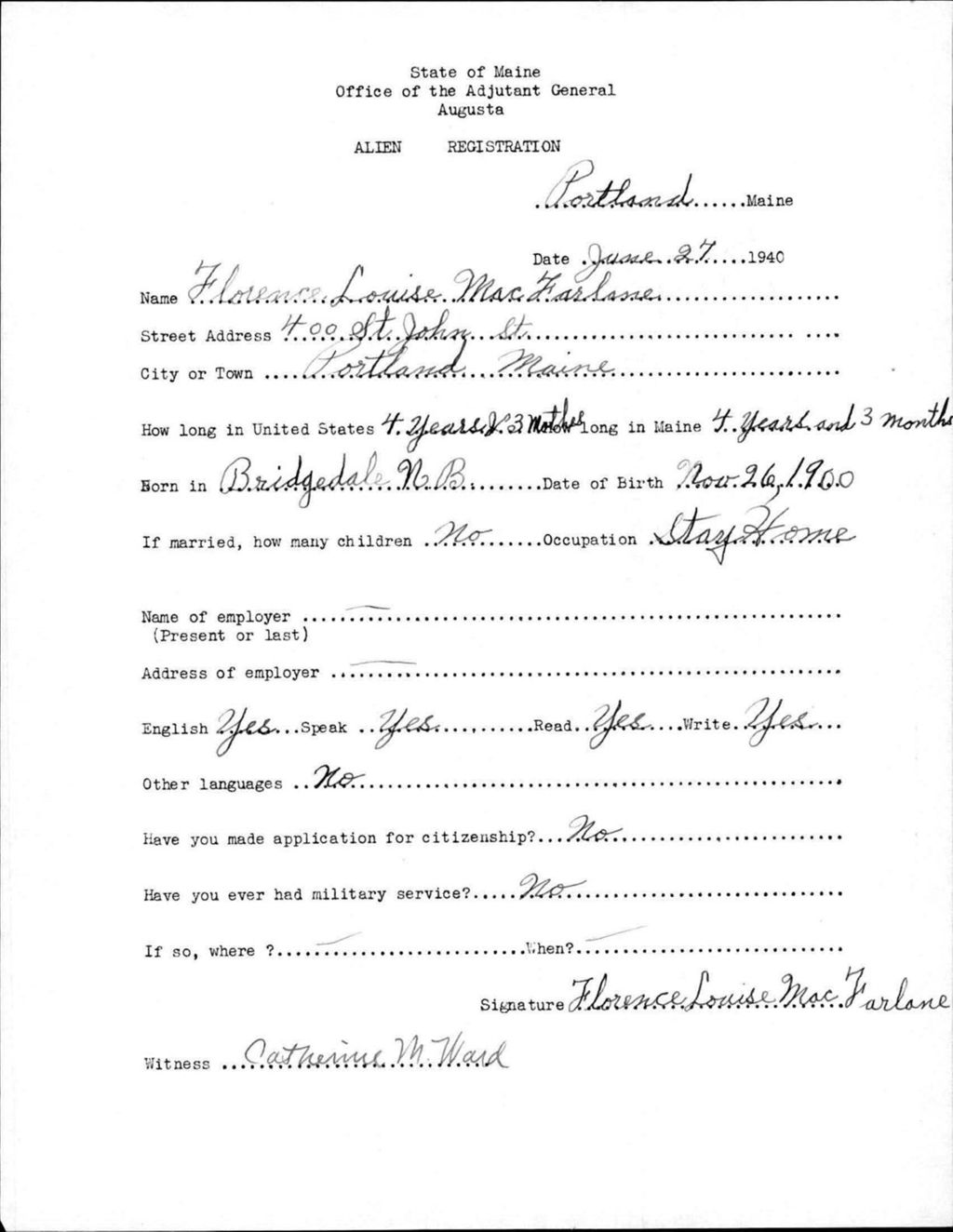 Miniature of Alien Registration- Macfarlane, Florence L. (Portland, Cumberland County)