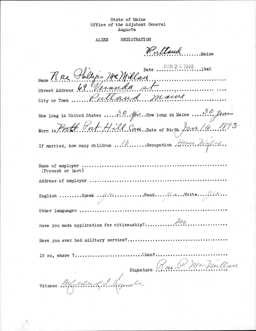 Miniature of Alien Registration- Phillips, Rose (Portland, Cumberland County)