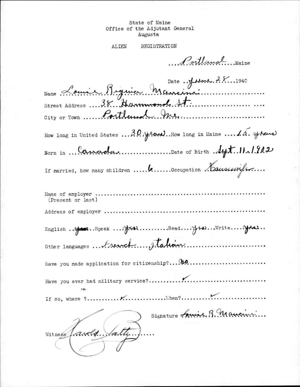 Miniature of Alien Registration- Mancini, Louisa R. (Portland, Cumberland County)