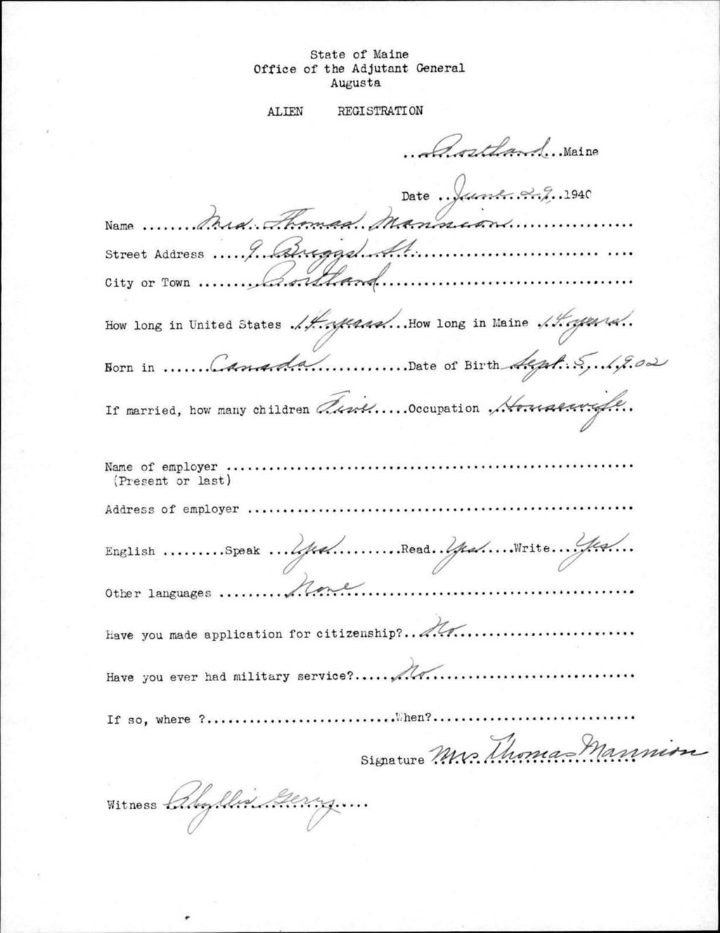 Miniature of Alien Registration- Mannion, Thomas (Portland, Cumberland County)