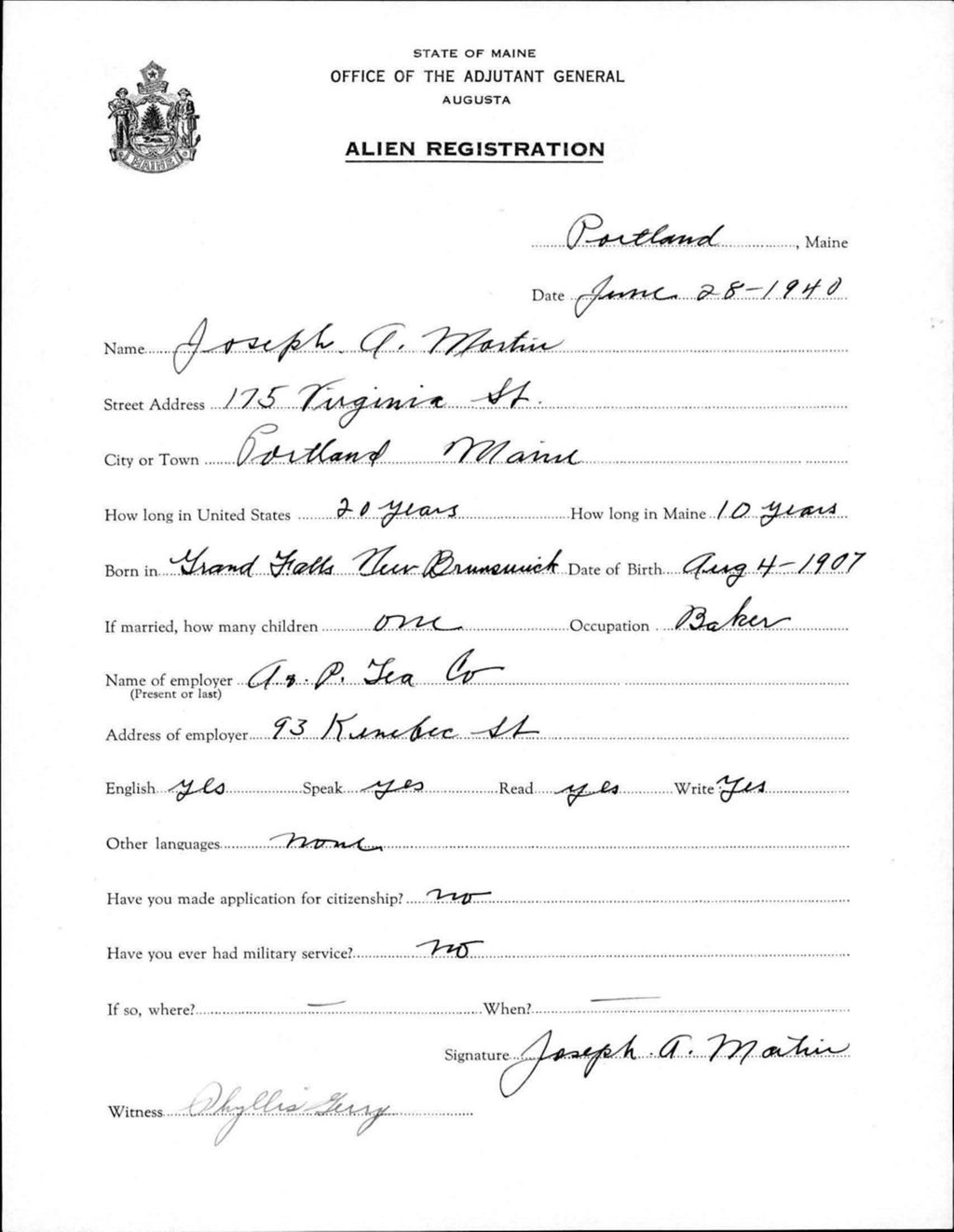 Miniature of Alien Registration- Martin, Joseph A. (Portland, Cumberland County)