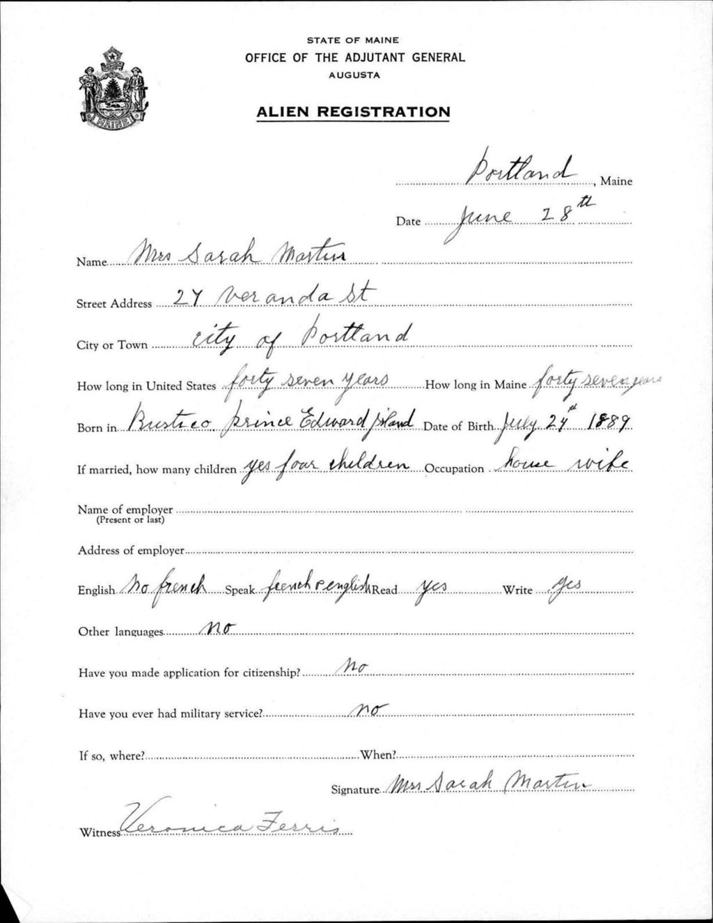 Miniature of Alien Registration- Martin, Sarah (Portland, Cumberland County)