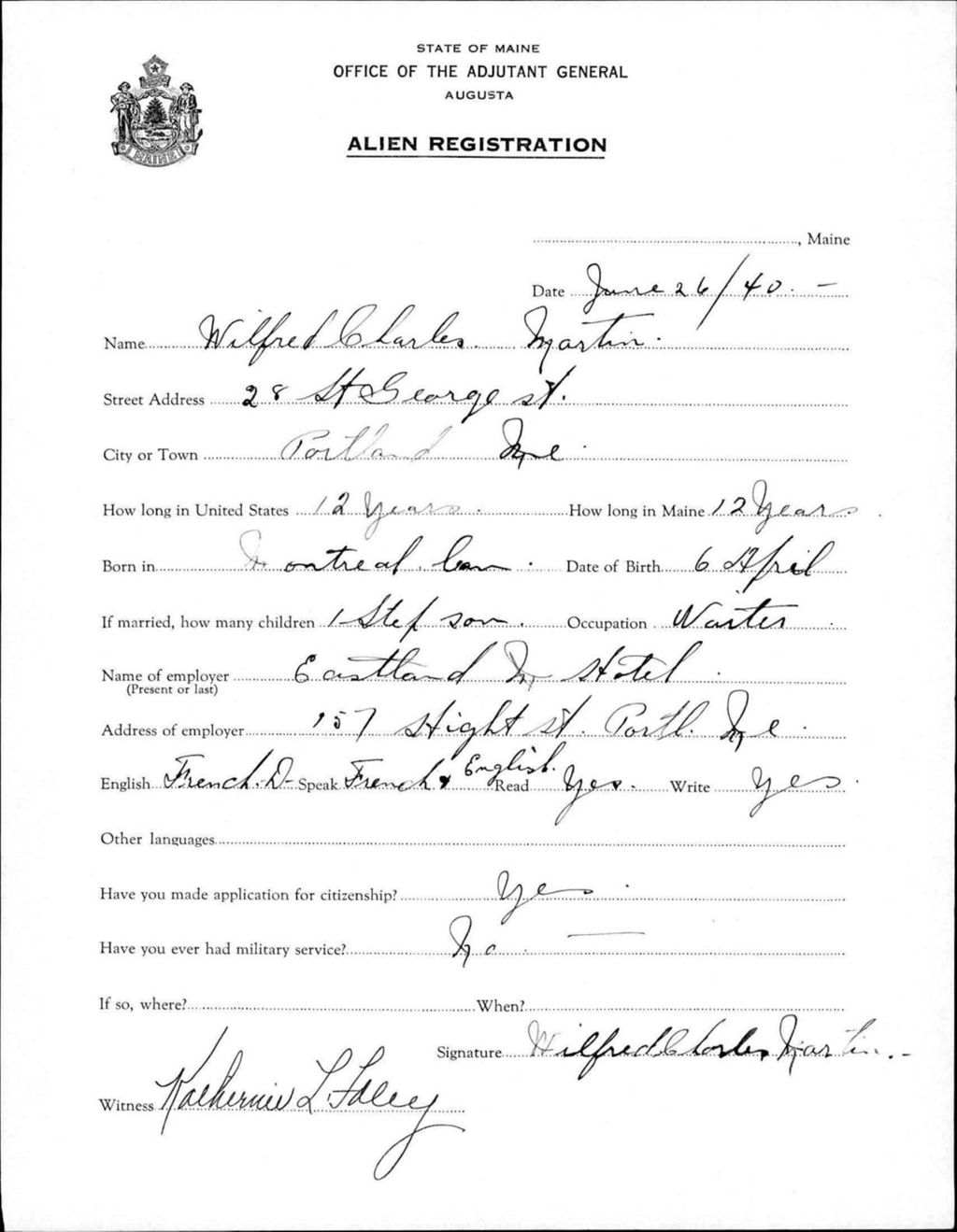 Miniature of Alien Registration- Martin, Wilfred C. (Portland, Cumberland County)