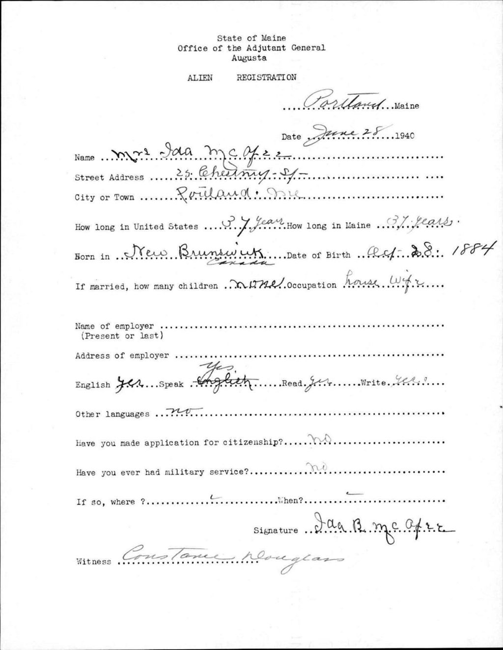 Miniature of Alien Registration- Mcafee, Ida (Portland, Cumberland County)