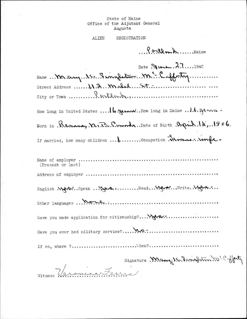 Miniature of Alien Registration- Singleton, Mary K. (Portland, Cumberland County)