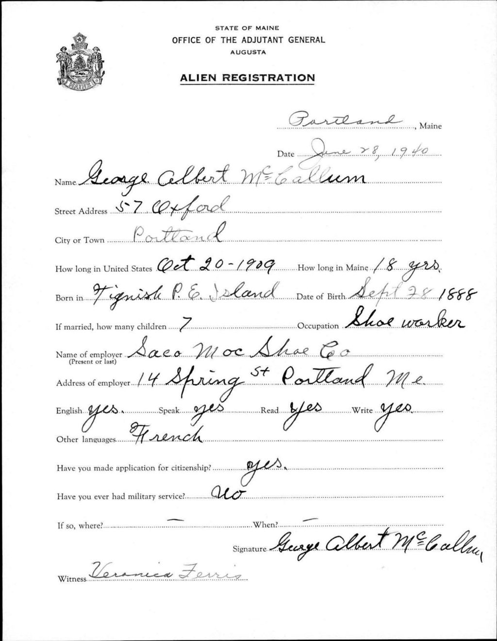Miniature of Alien Registration- Mccallum, George A. (Portland, Cumberland County)