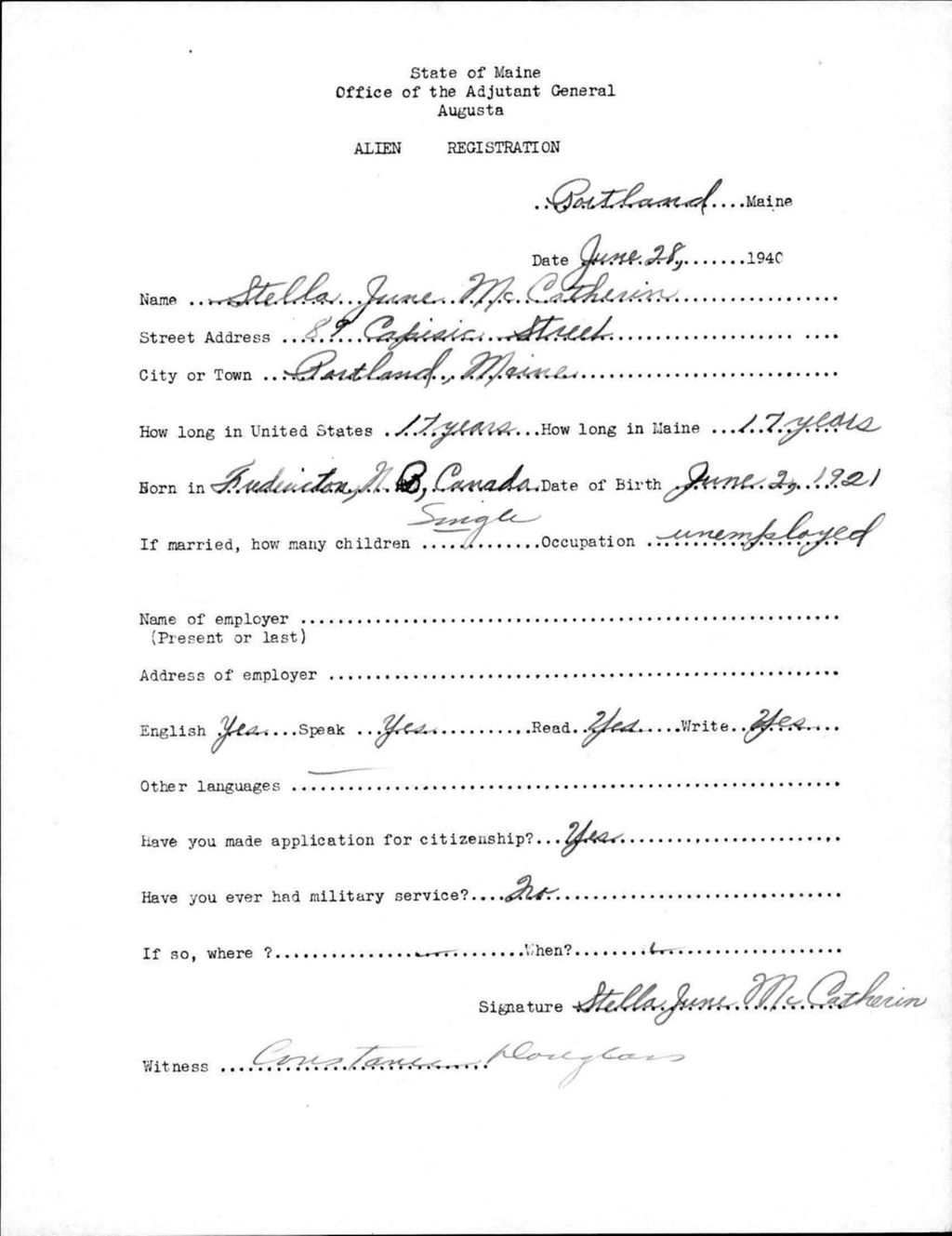 Miniature of Alien Registration- Mccatherin, Stella J. (Portland, Cumberland County)