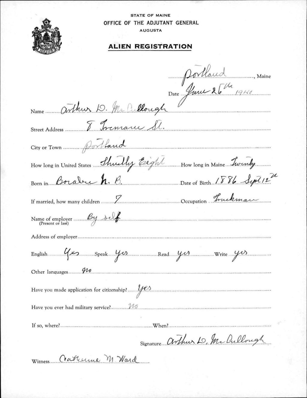 Miniature of Alien Registration- Mccullough, Arthur D. (Portland, Cumberland County)