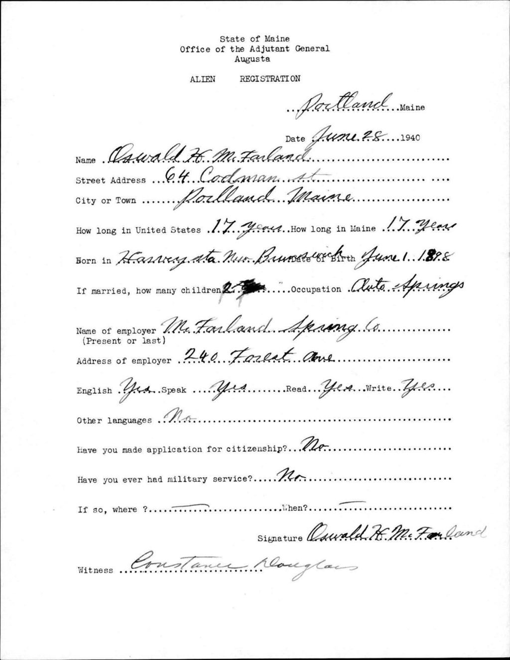 Miniature of Alien Registration- Mcfarland, Oswald H. (Portland, Cumberland County)