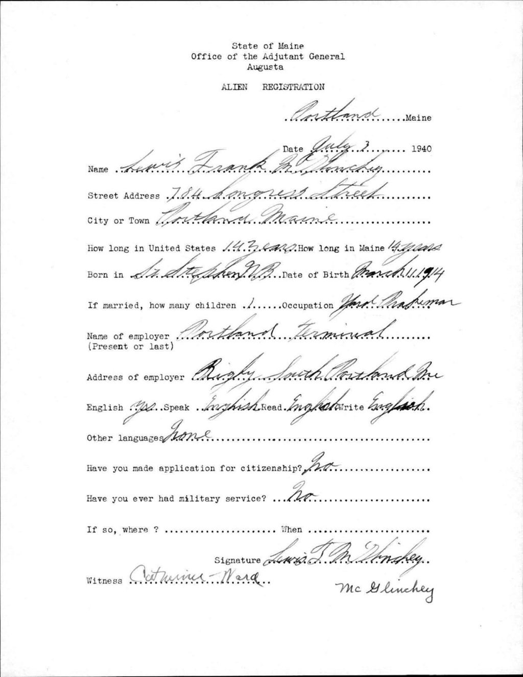 Miniature of Alien Registration- Mcglinchey, Lewis F. (Portland, Cumberland County)
