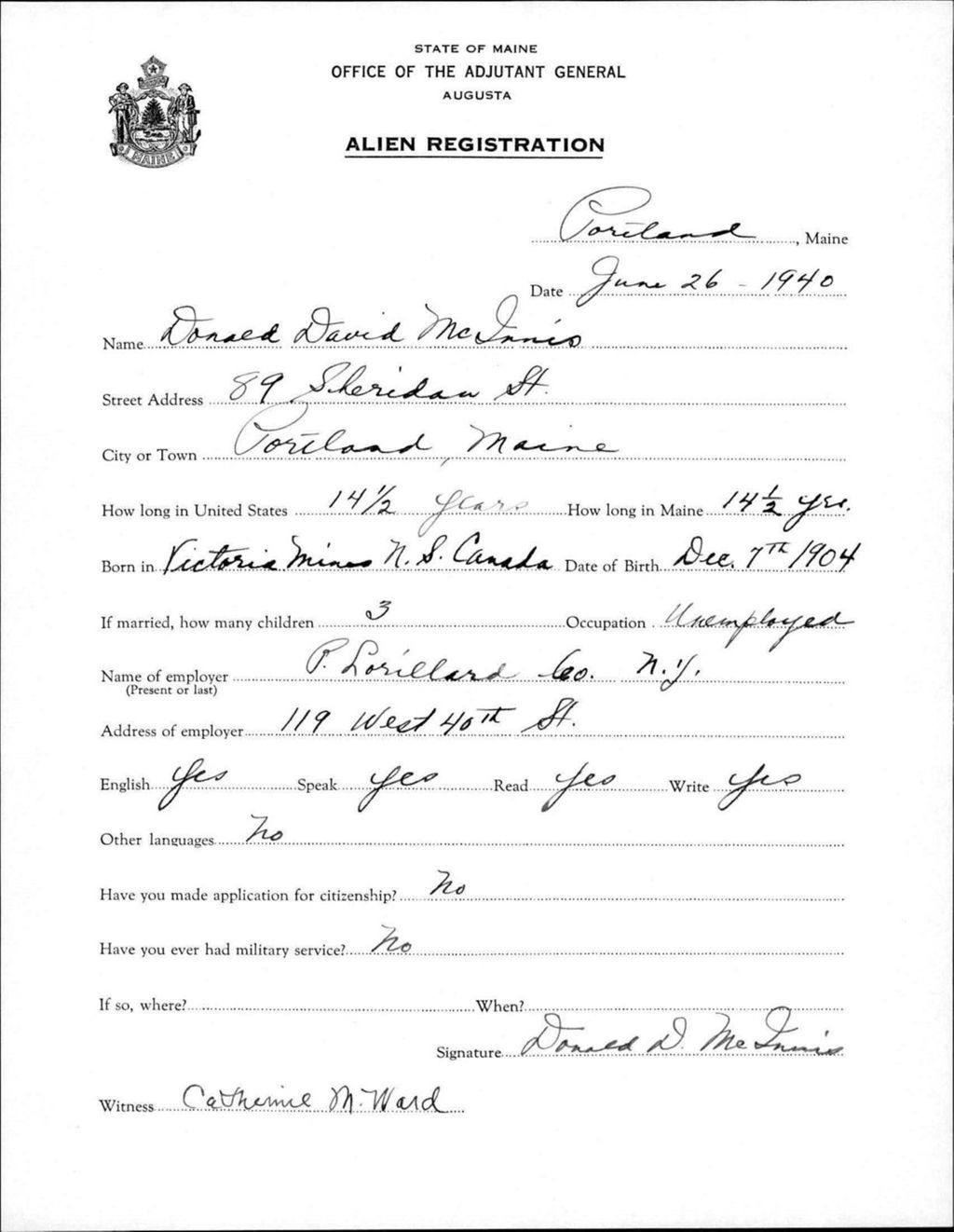 Miniature of Alien Registration- Mcinnis, Donald D. (Portland, Cumberland County)