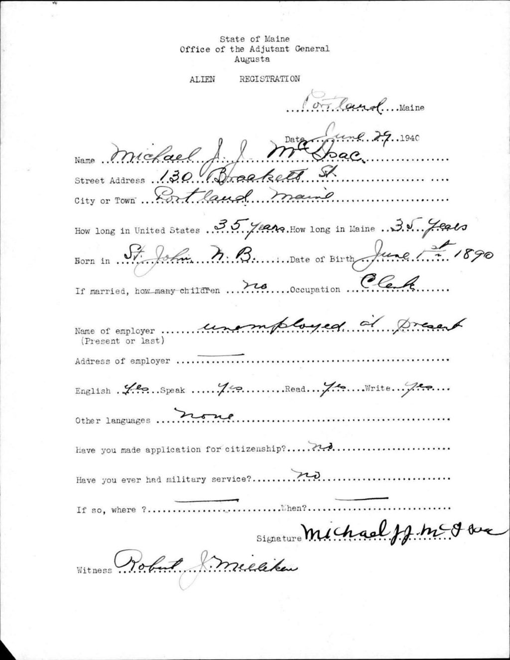 Miniature of Alien Registration- Mcisaac, Michael J J. (Portland, Cumberland County)