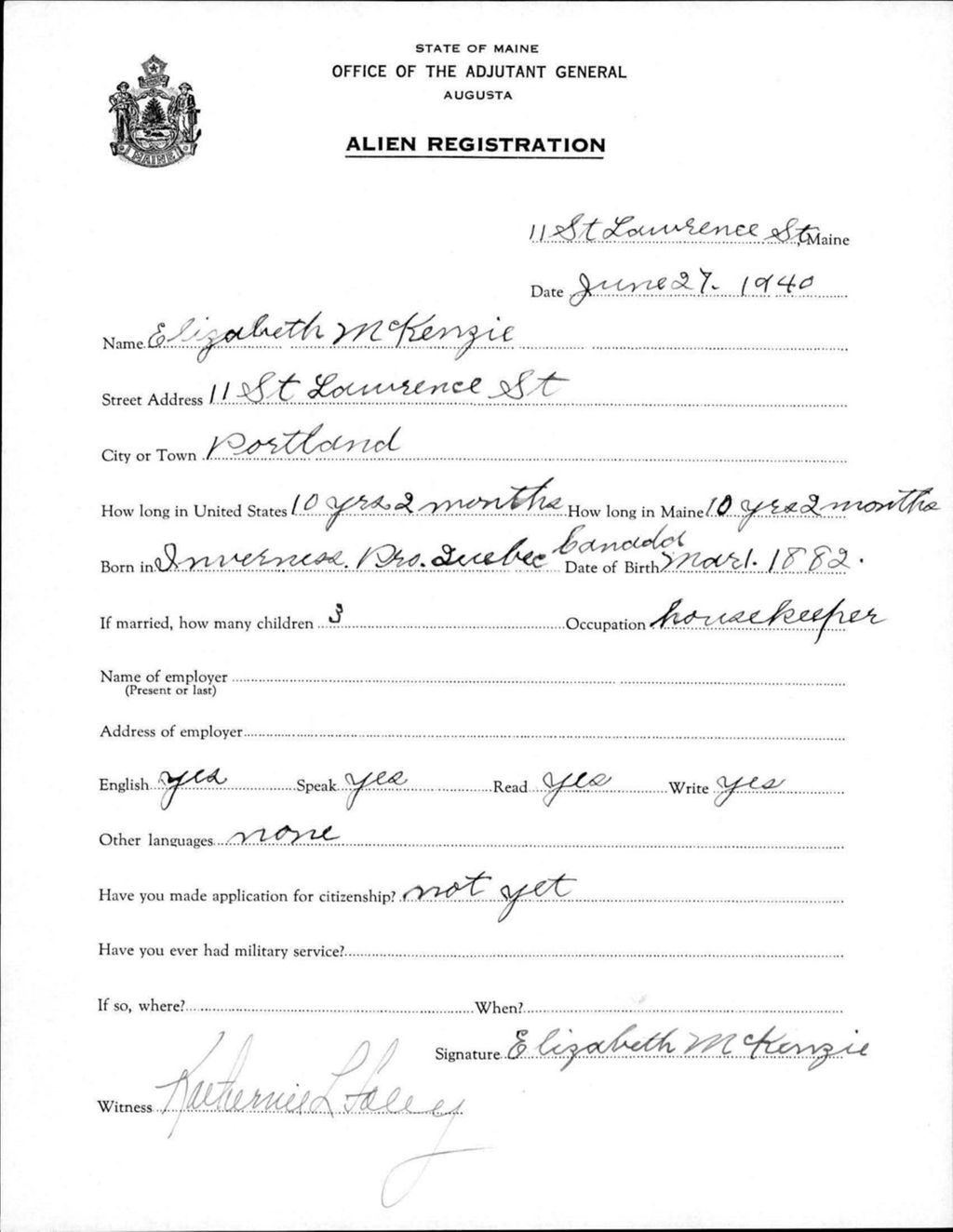 Miniature of Alien Registration- Mckenzie, Elizabeth (Portland, Cumberland County)