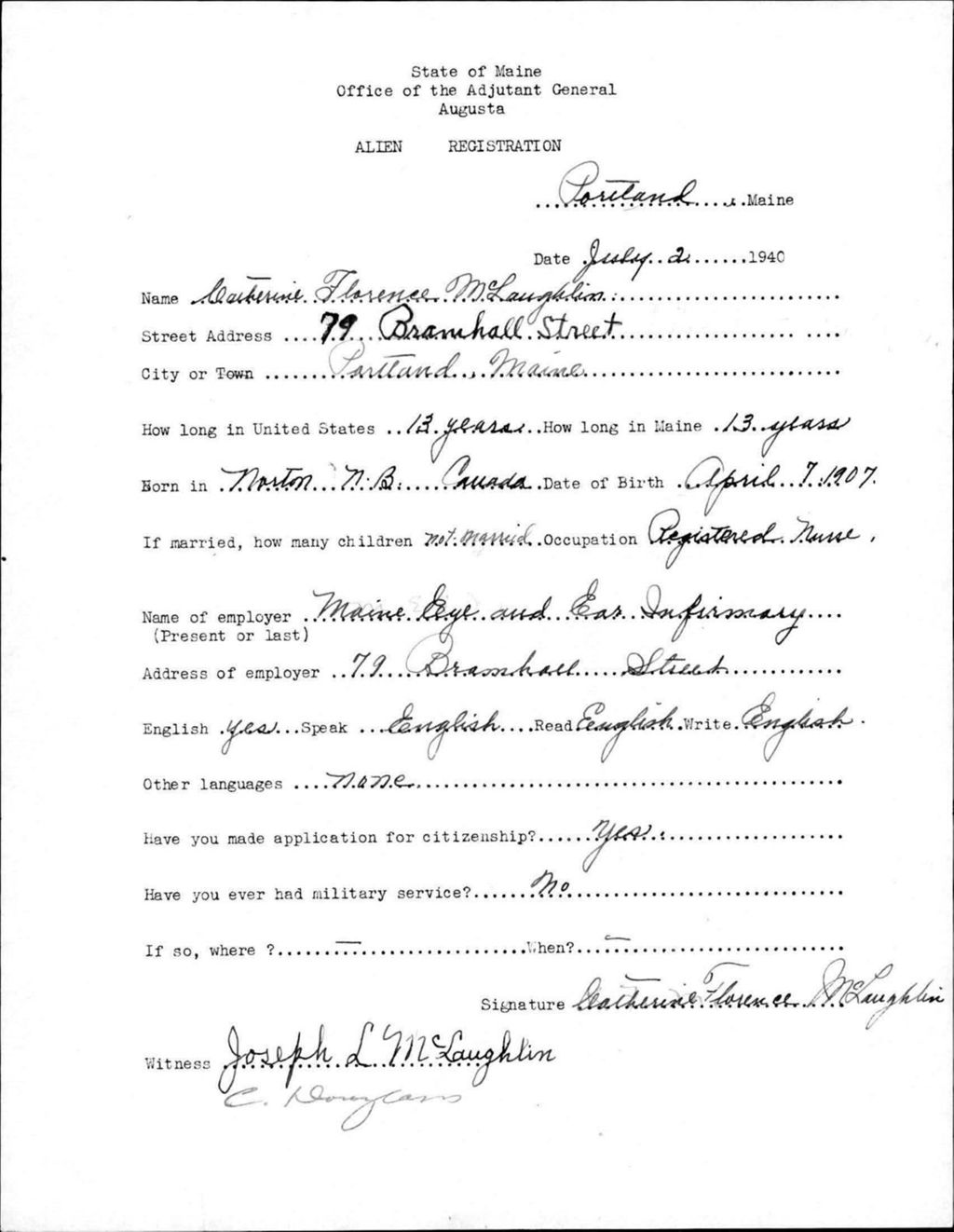 Miniature of Alien Registration- Mclaughlin, Catherine F. (Portland, Cumberland County)