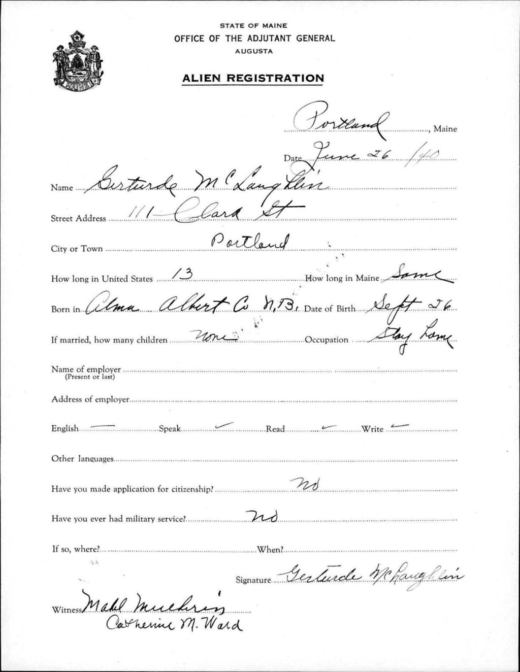 Miniature of Alien Registration- Mclaughlin, Gertrude (Portland, Cumberland County)