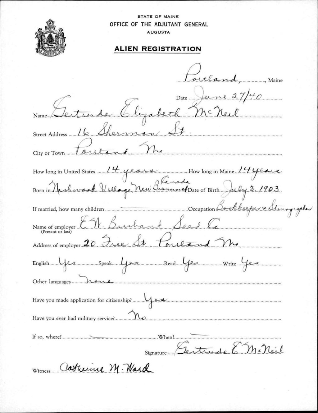 Miniature of Alien Registration- Mcneil, Gertrude E. (Portland, Cumberland County)