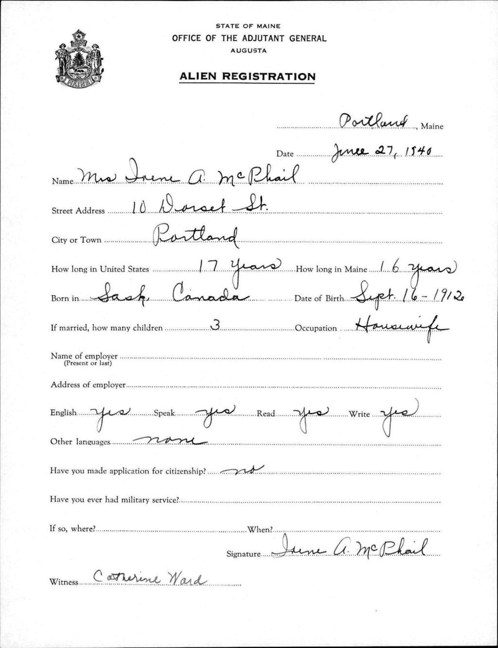 Miniature of Alien Registration- Mcphail, Irene A. (Portland, Cumberland County)