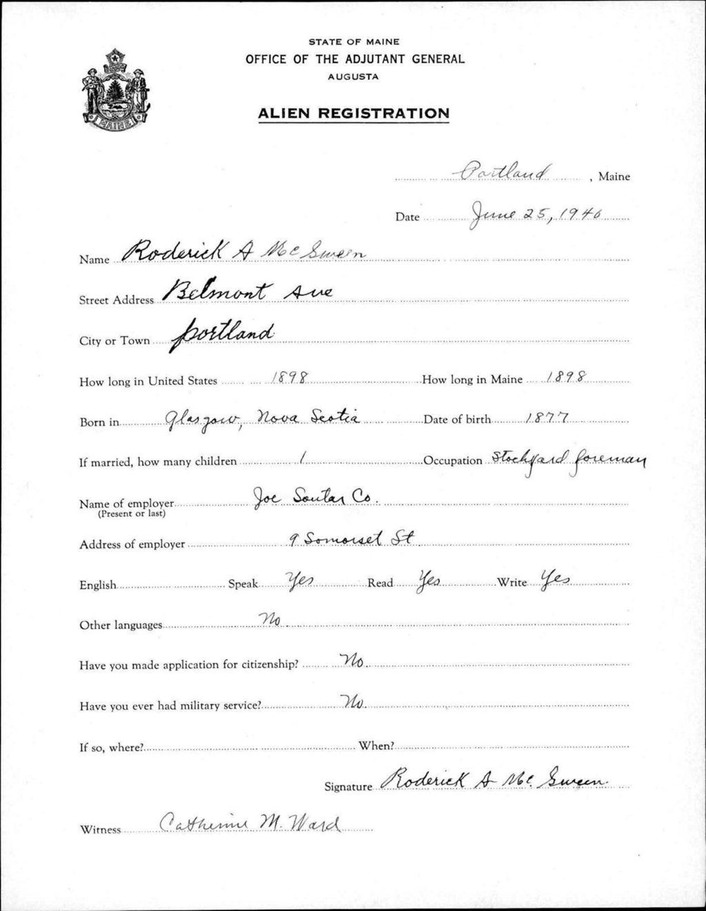 Miniature of Alien Registration- Mcsween, Roderick A. (Portland, Cumberland County)