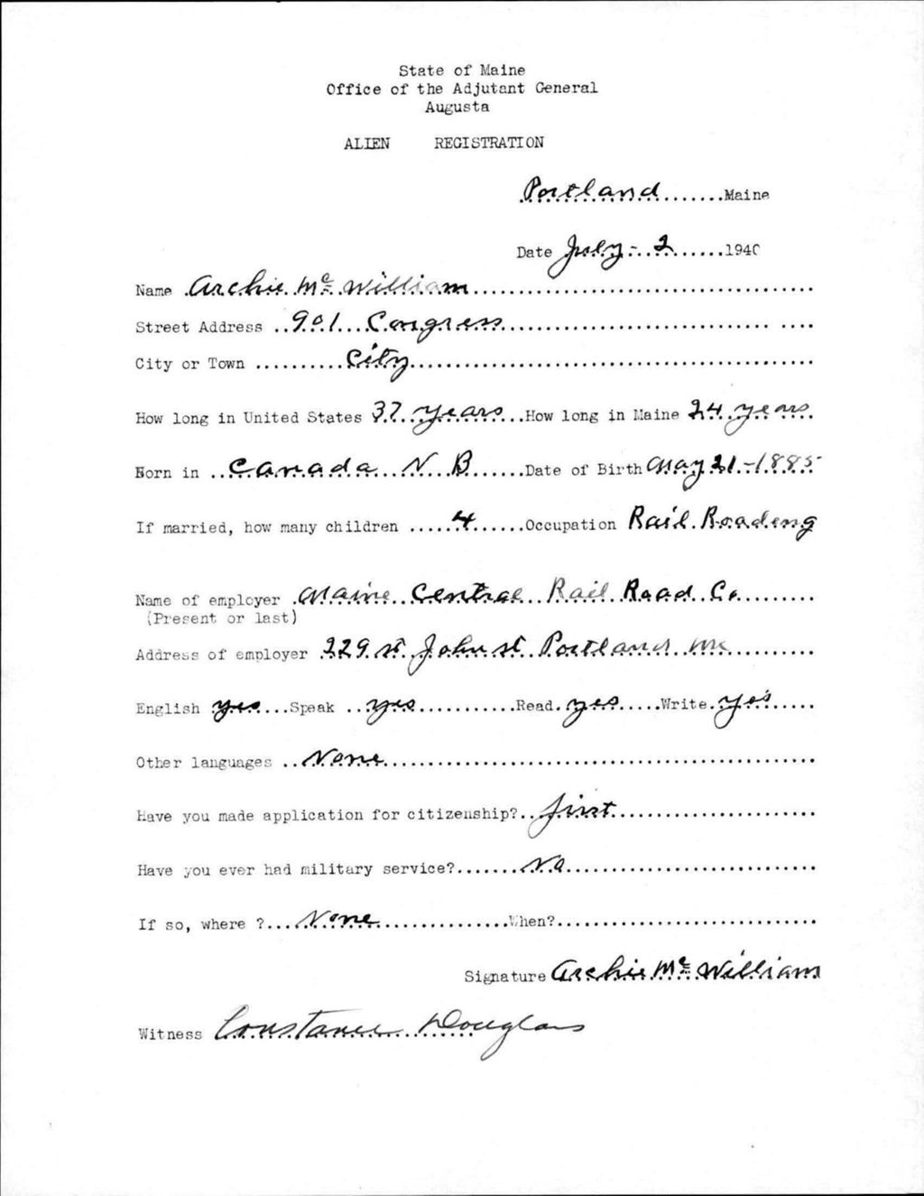 Miniature of Alien Registration- Mcwilliam, Archie (Portland, Cumberland County)