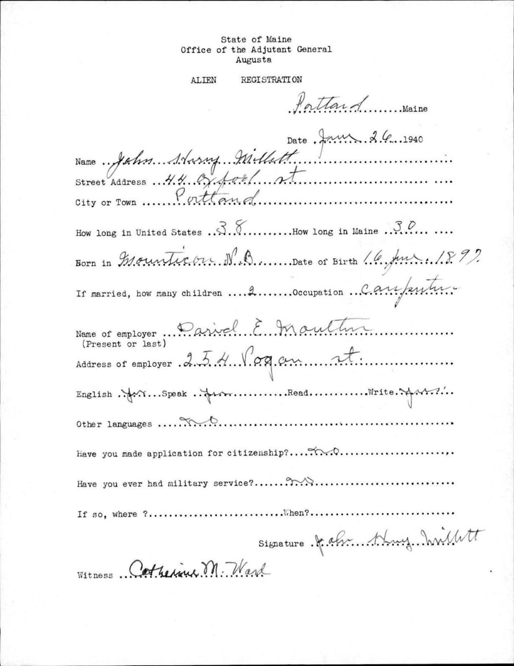 Miniature of Alien Registration- Millett, John H. (Portland, Cumberland County)