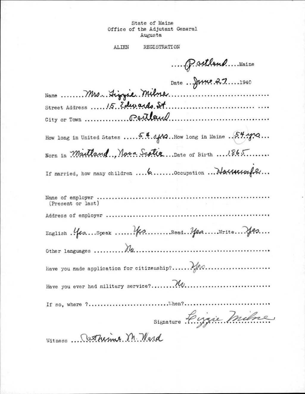 Miniature of Alien Registration- Milne, Lizzie (Portland, Cumberland County)