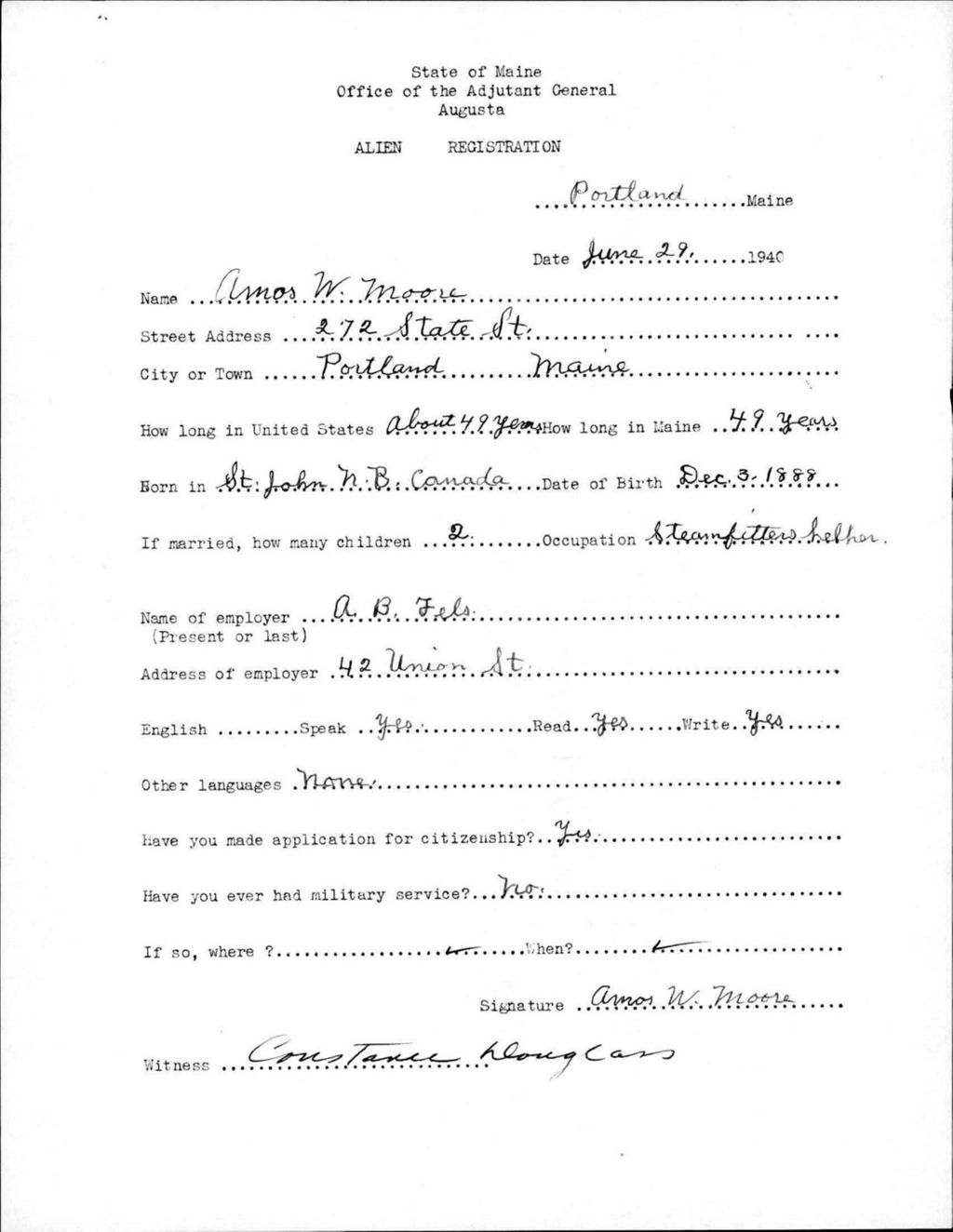 Miniature of Alien Registration- Moore, Amos W. (Portland, Cumberland County)