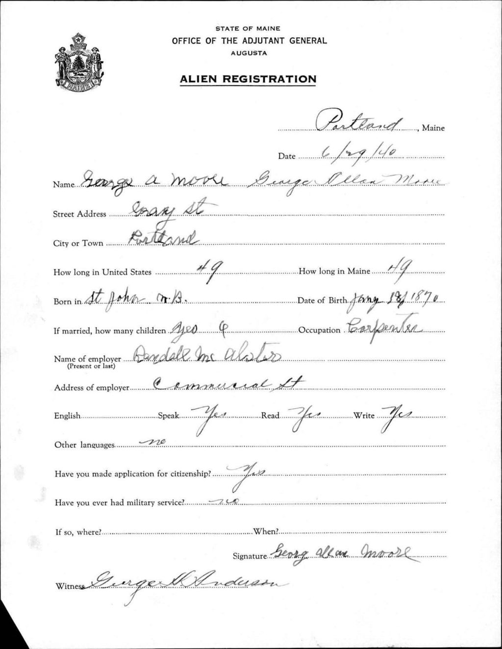 Miniature of Alien Registration- Moore, George A. (Portland, Cumberland County)