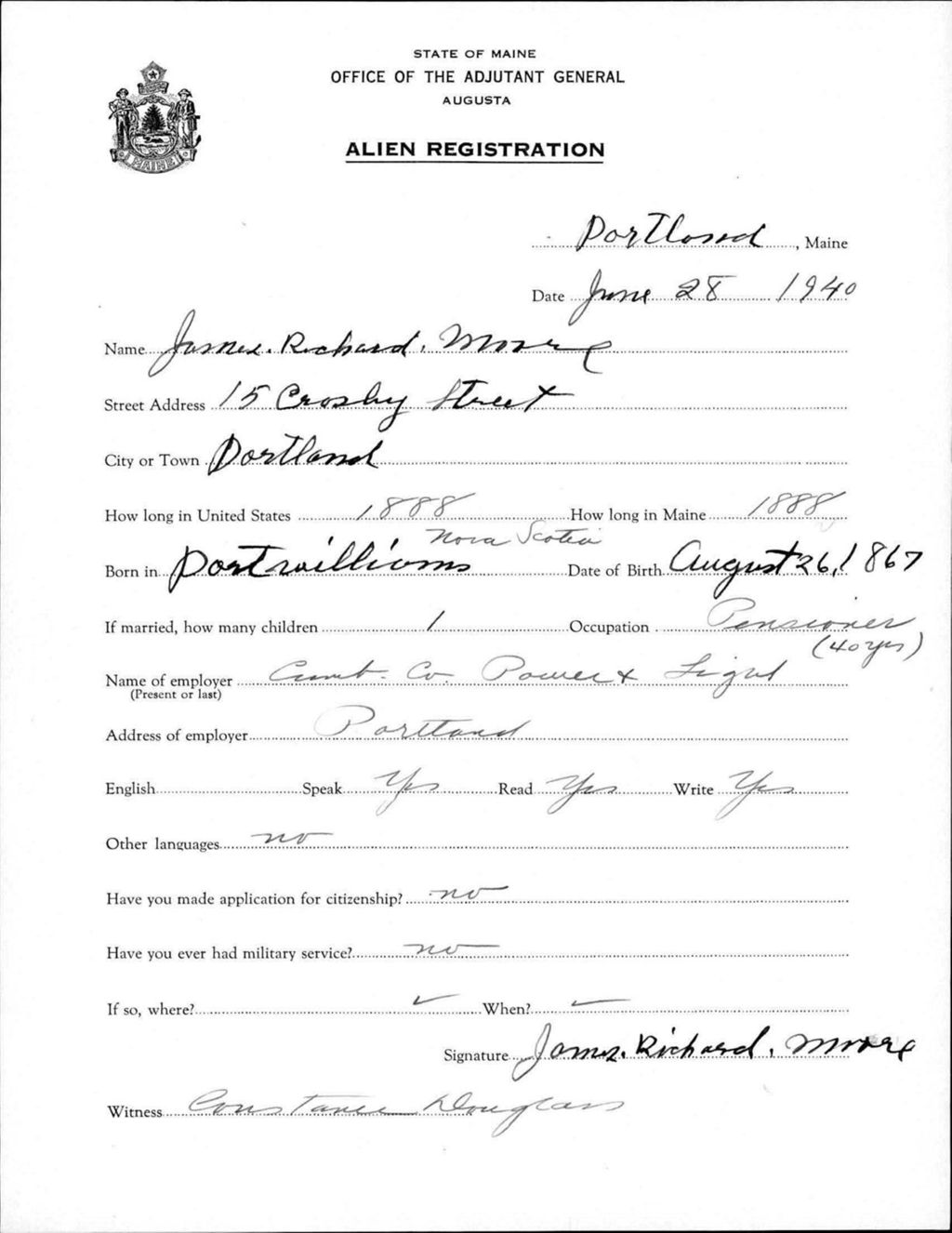 Miniature of Alien Registration- Moore, James R. (Portland, Cumberland County)