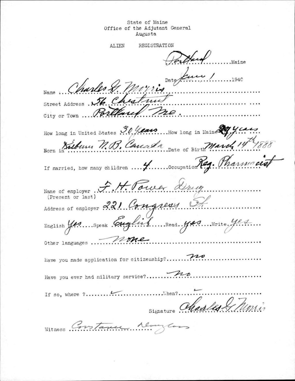 Miniature of Alien Registration- Morris, Charles G. (Portland, Cumberland County)