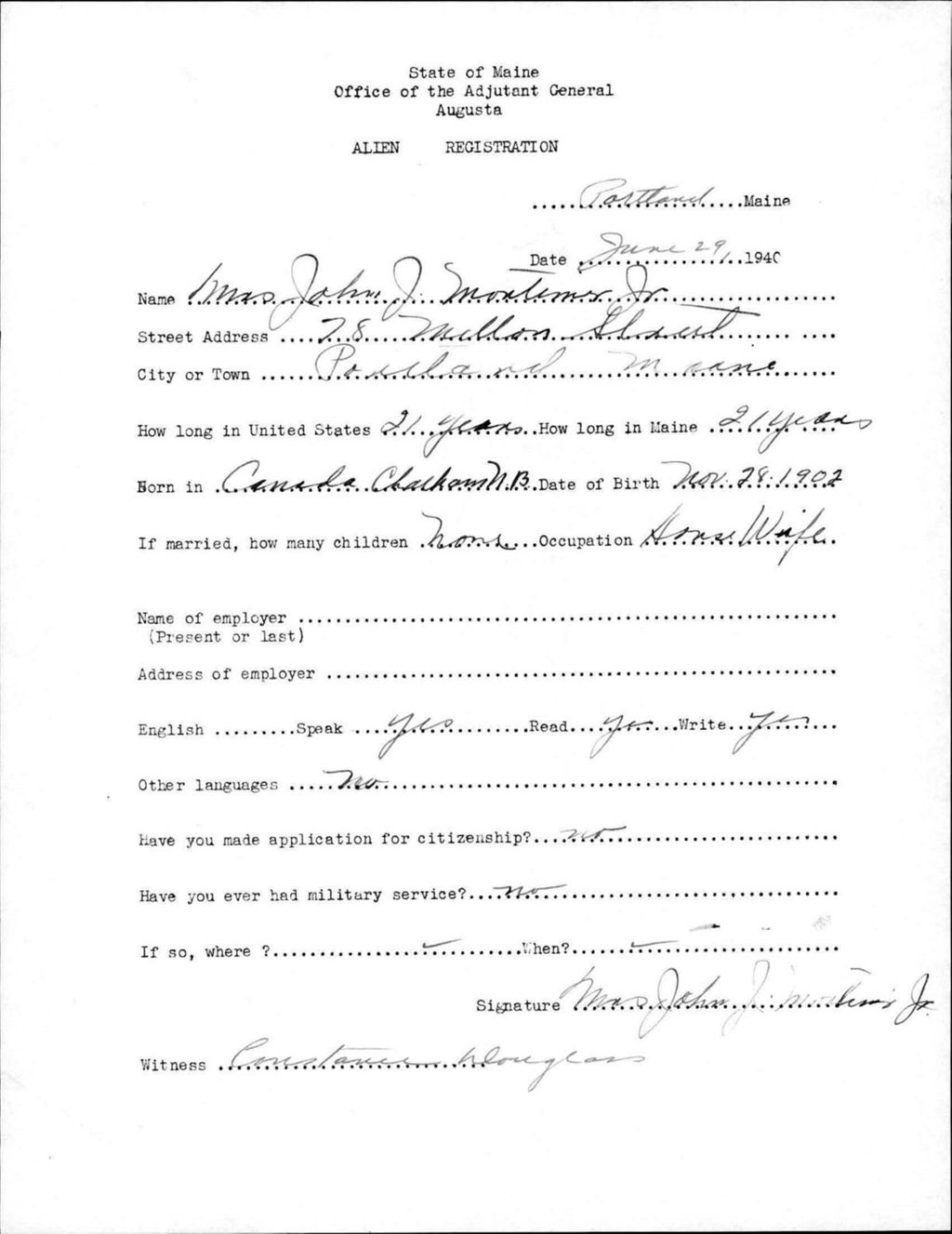 Miniature of Alien Registration- Montimer, John J.,Jr. (Portland, Cumberland County)