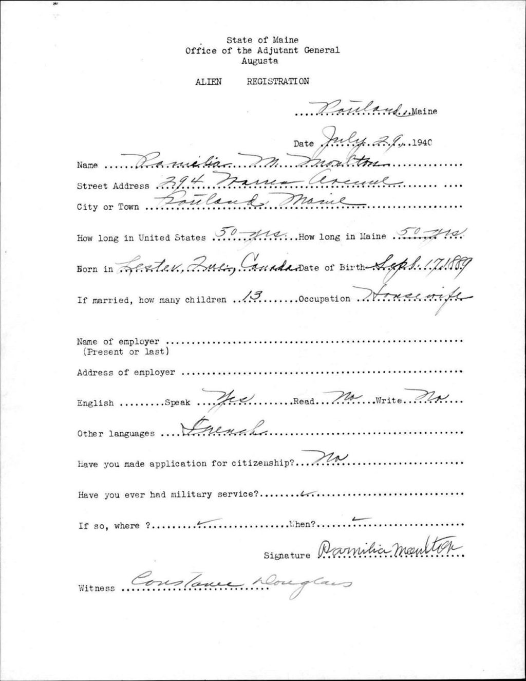 Miniature of Alien Registration- Moulton, Parmilia M. (Portland, Cumberland County)