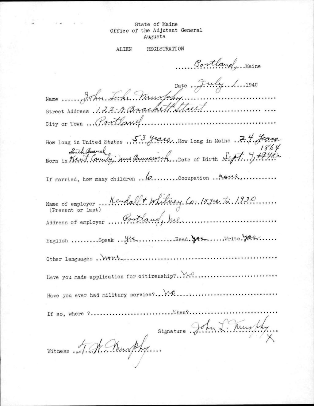 Miniature of Alien Registration- Murphy, John L. (Portland, Cumberland County)