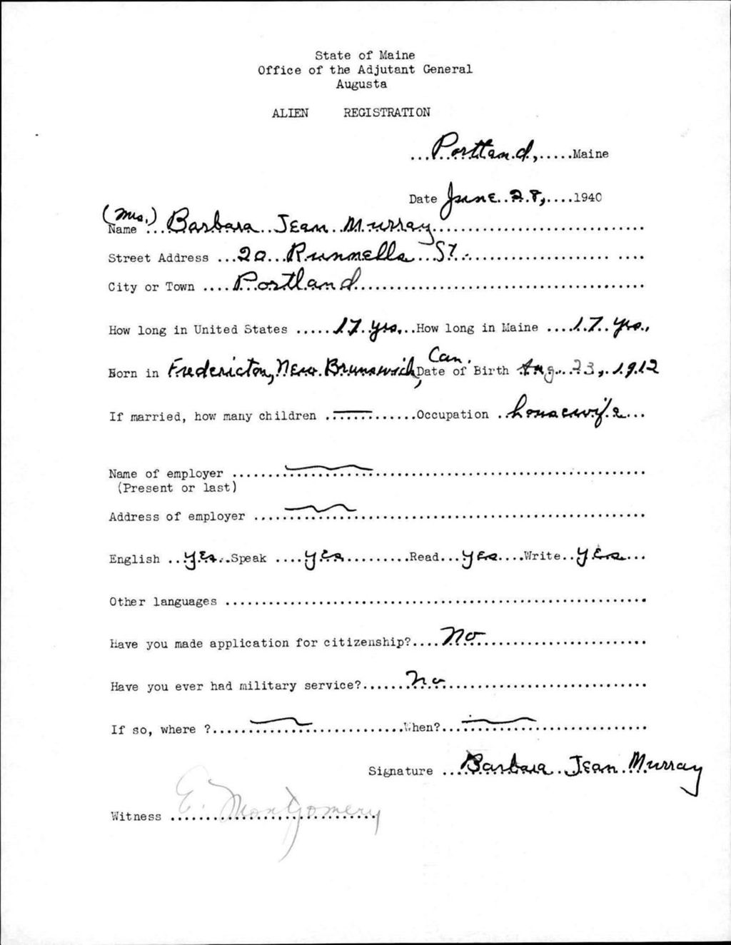 Miniature of Alien Registration- Murray, Barbara J. (Portland, Cumberland County)