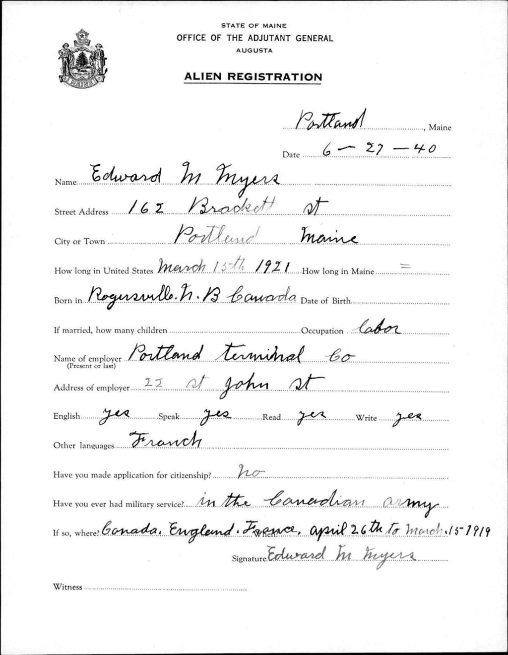 Miniature of Alien Registration- Myers, Edward M. (Portland, Cumberland County)