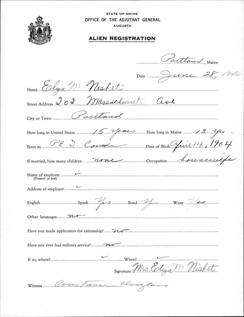 Miniature of Alien Registration- Nisbet, Eliza M. (Portland, Cumberland County)