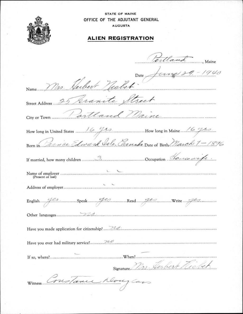 Miniature of Alien Registration- Nisbet, Herbert (Portland, Cumberland County)