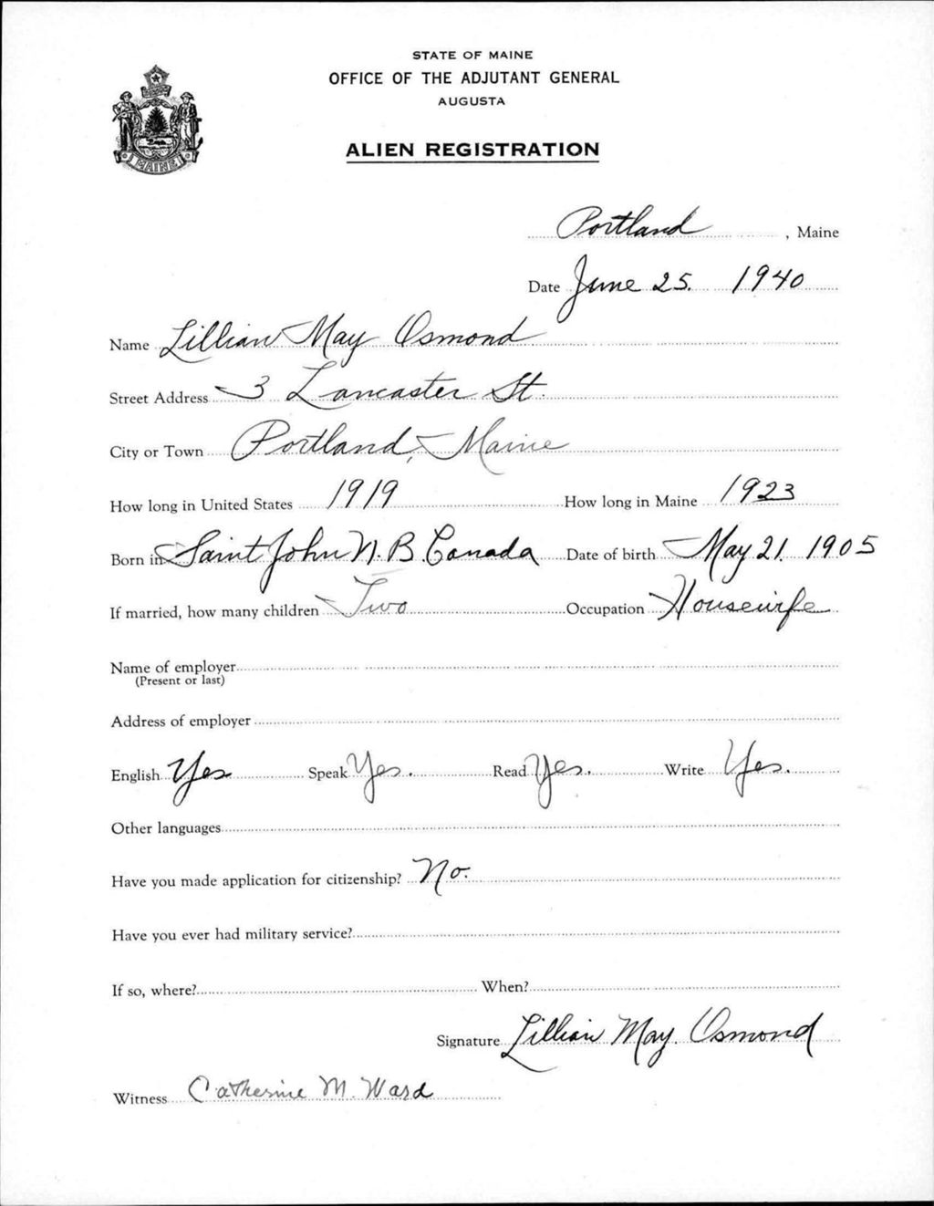 Miniature of Alien Registration- Osmond, Lillian M. (Portland, Cumberland County)