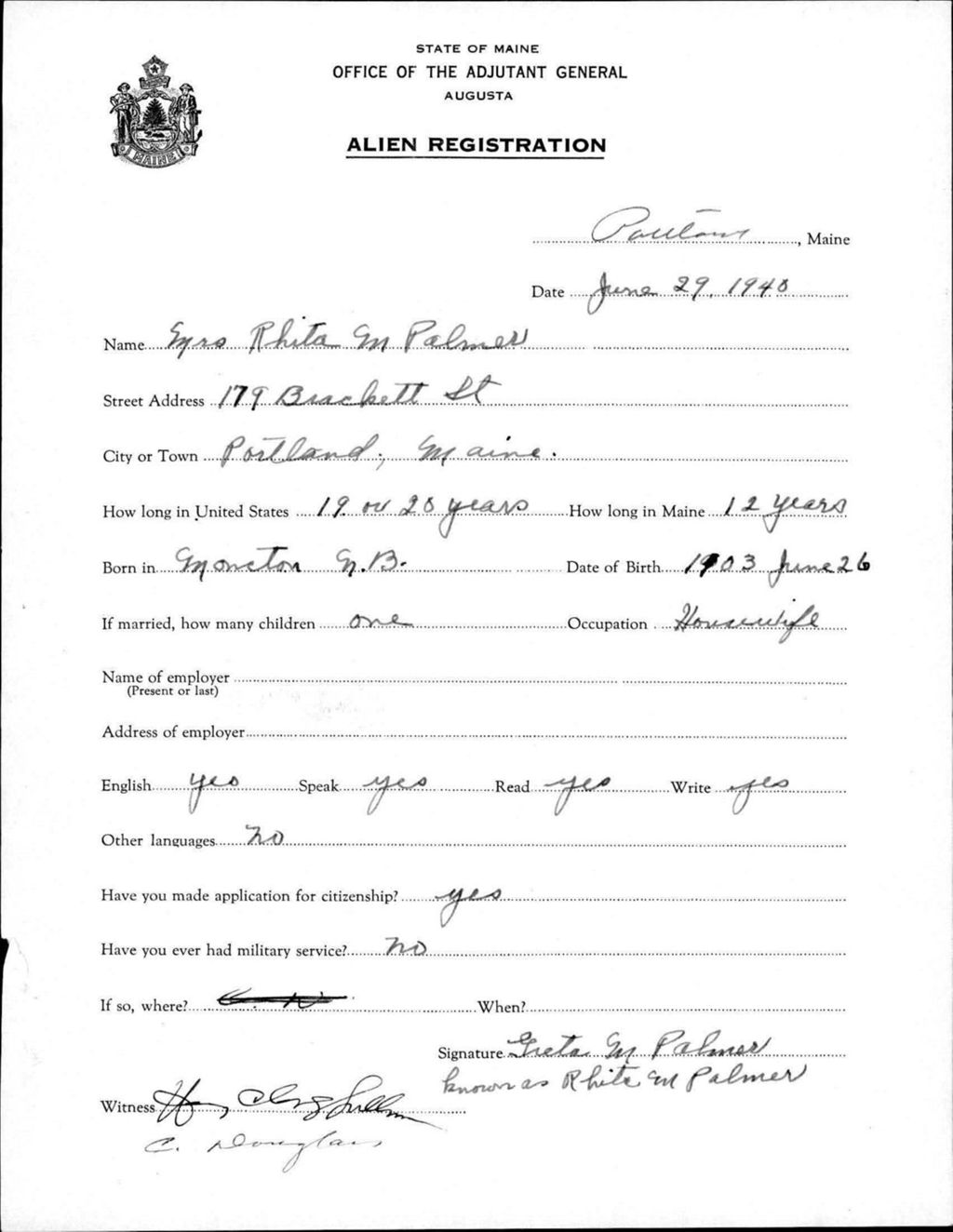 Miniature of Alien Registration- Palmer, Rhita M. (Portland, Cumberland County)