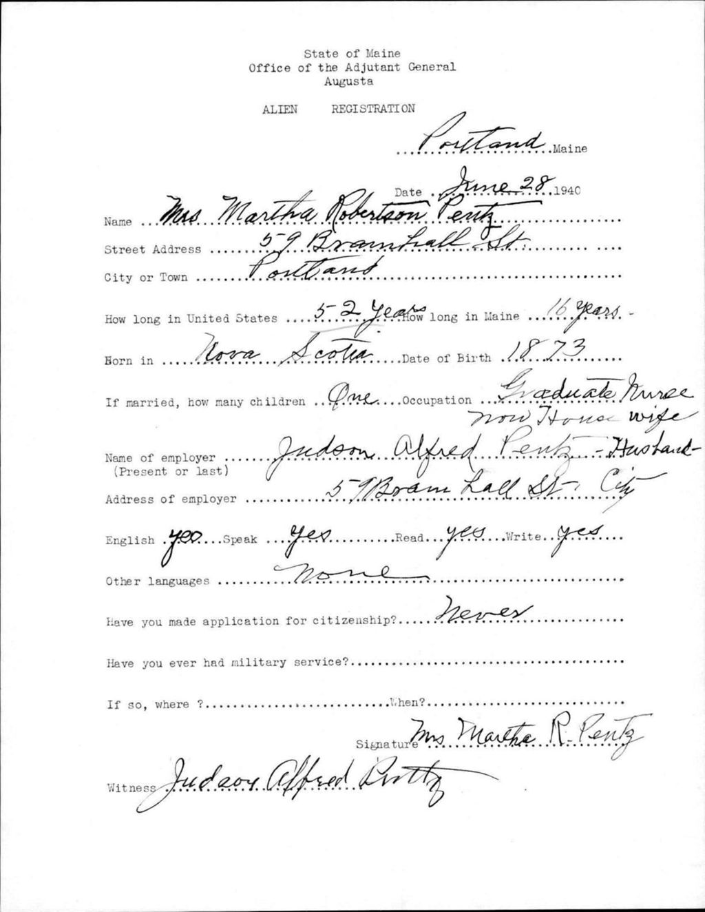 Miniature of Alien Registration- Robertson, Martha (Portland, Cumberland County)