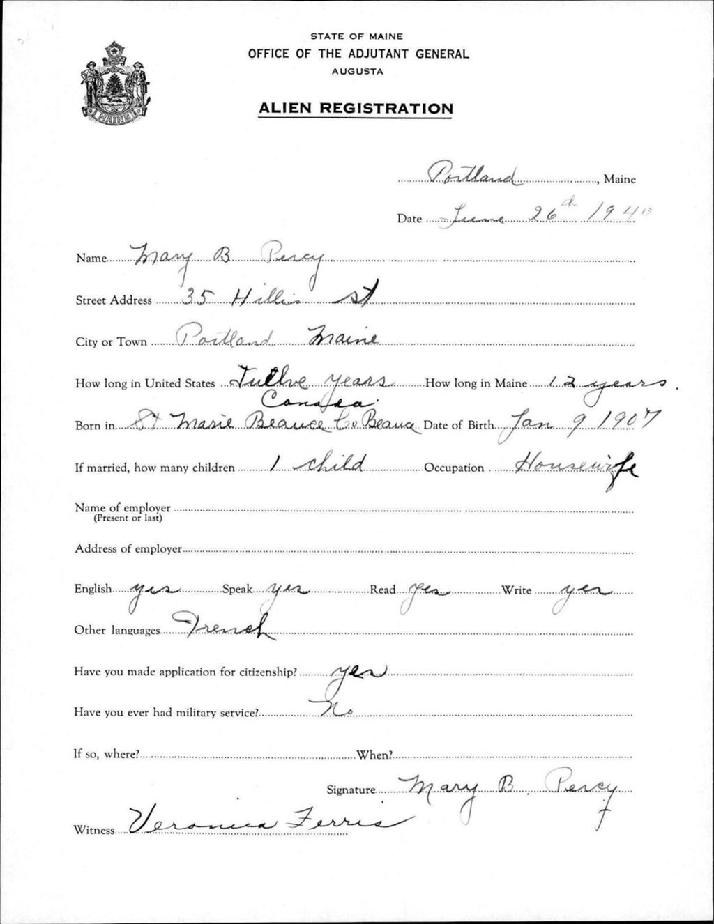 Miniature of Alien Registration- Percy, Mary B. (Portland, Cumberland County)
