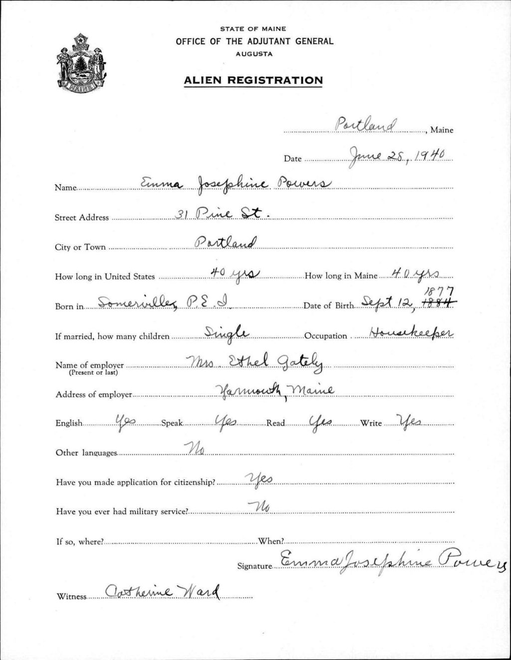 Miniature of Alien Registration- Powers, Emma J. (Portland, Cumberland County)