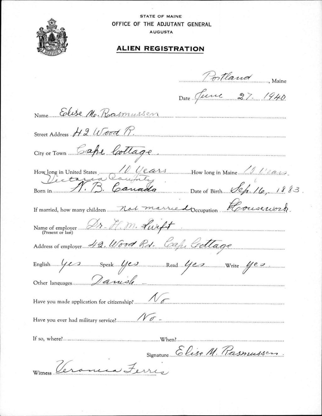 Miniature of Alien Registration- Rasmussen, Elise M. (Portland, Cumberland County)