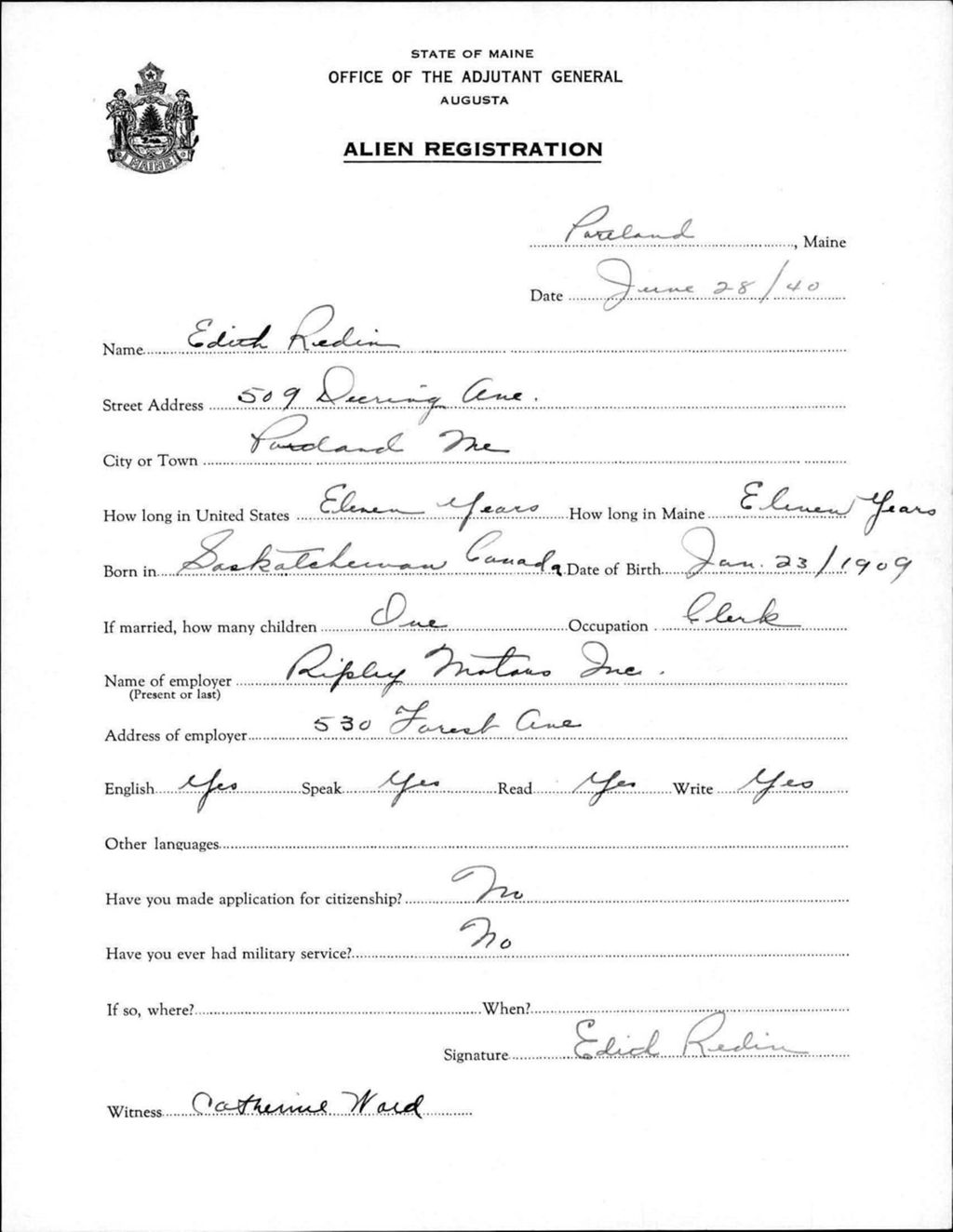 Miniature of Alien Registration- Redin, Edith (Portland, Cumberland County)