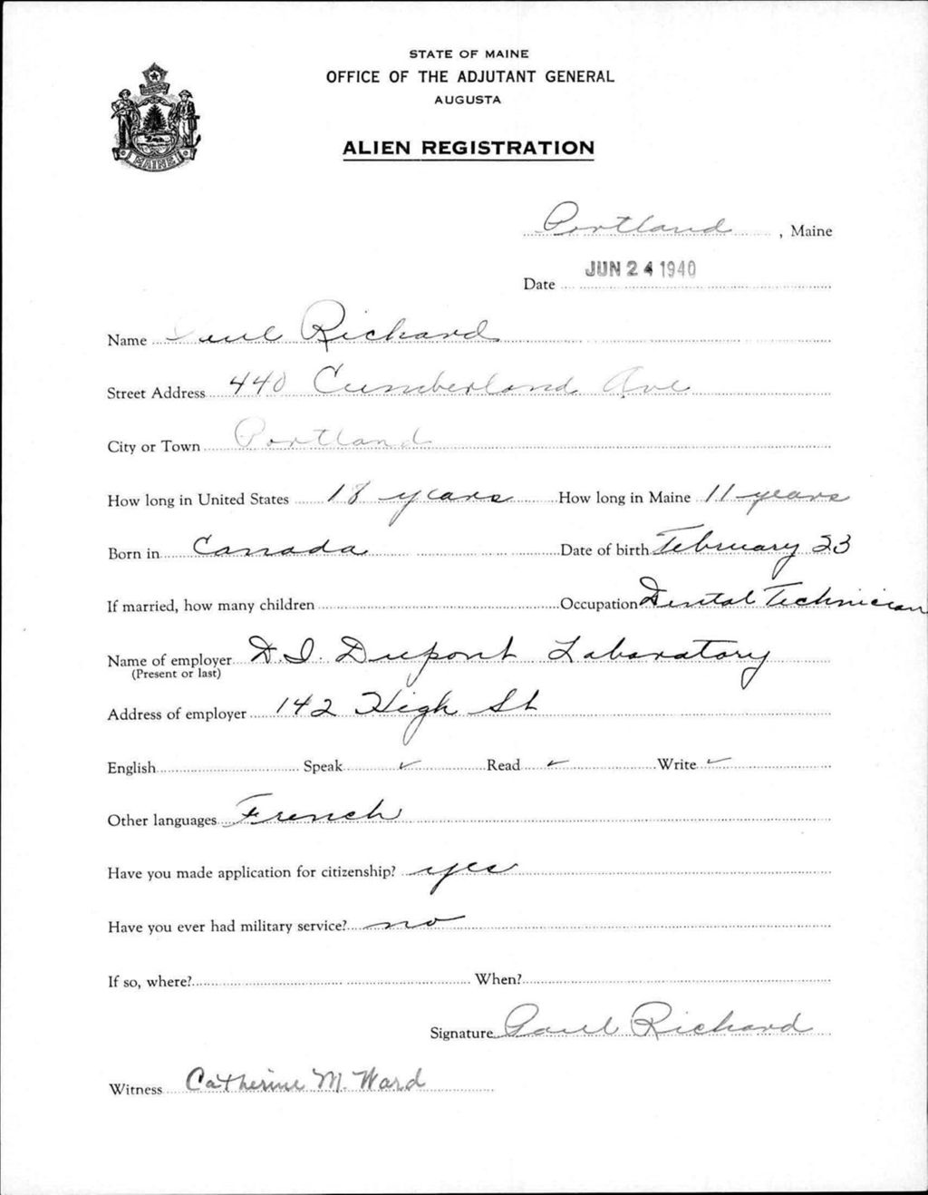 Miniature of Alien Registration- Richard, Paul (Portland, Cumberland County)