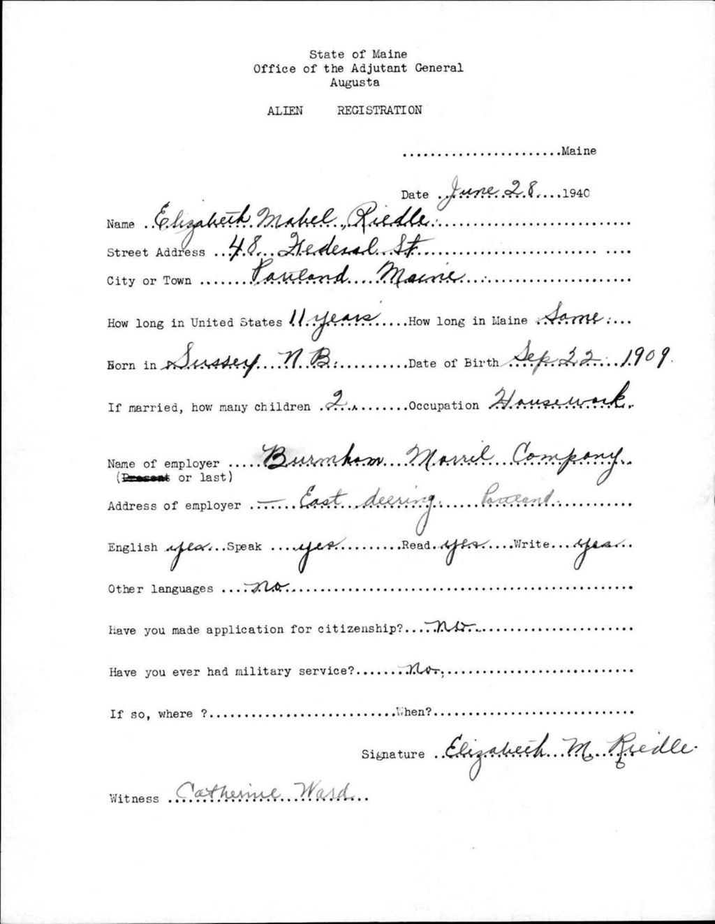Miniature of Alien Registration- Riedle, Elizabeth M. (Portland, Cumberland County)