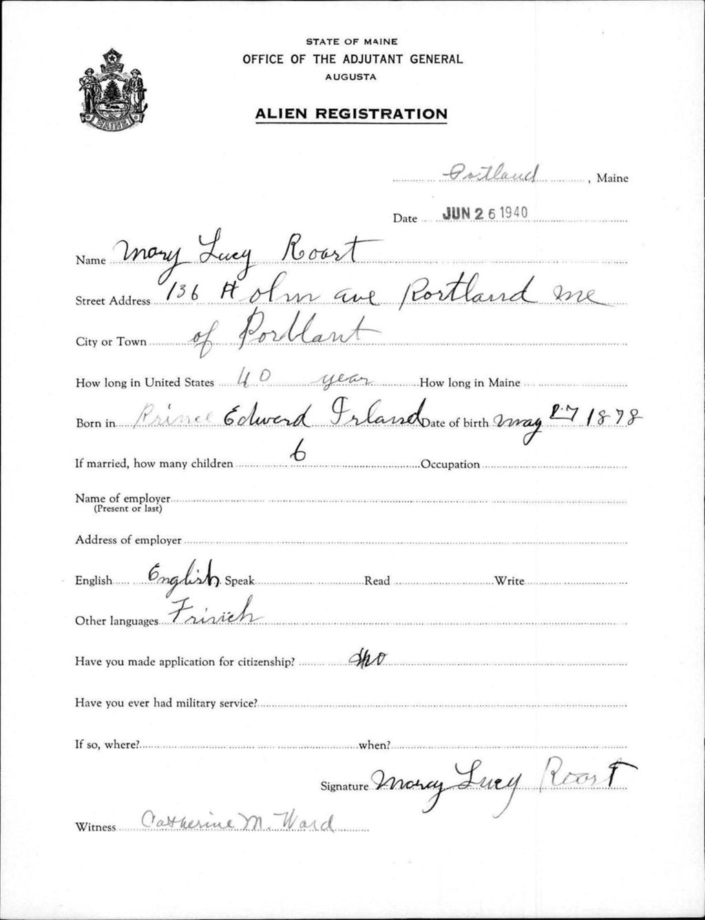 Miniature of Alien Registration- Roast, Mary L. (Portland, Cumberland County)